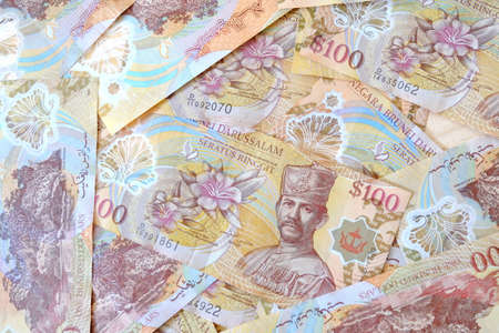 Close up view of Brunei Darussalam bank note. Brunei currency dollar.の写真素材