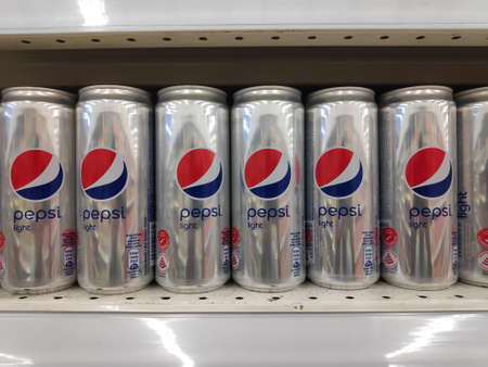 BANDAR SERI BEGAWAN,BRUNEI - SEPTEMBER 27TH,2018 : Pepsi Light can on supermarket rack.