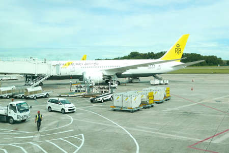 BANDAR SERI BEGAWAN,BRUNEI - APRIL 22ND,2018 : Royal Brunei airplane at Brunei International Airport.のeditorial素材