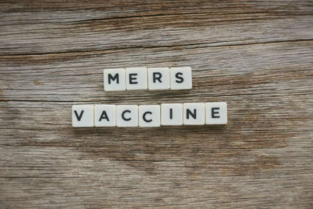 Word Mers Vaccine alphabet on woodenの写真素材