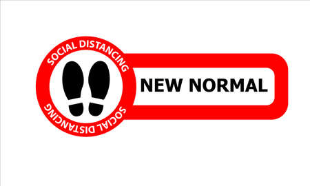 Vector illustration of New Normal red color sign with new lifestyle of social distancing which reflect to the current lifestyle during a pandemic coronavirus or covid-19.のイラスト素材