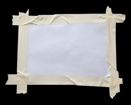 White paper stuck with sticky tape isolated on a white background.の写真素材