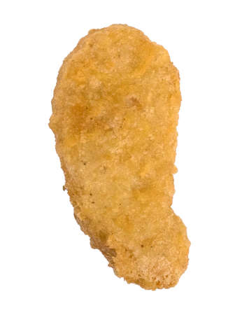 Crispy fried chicken nugget isolated on a white background.