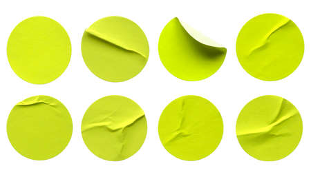 A set of Green circle paper sticker label isolated on white background.
