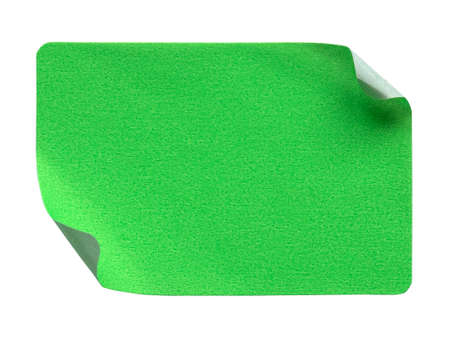 Green rectangular paper sticker label isolated on white background.の写真素材