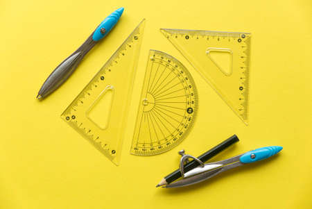 Drawing tools isolated on a yellow background.の写真素材