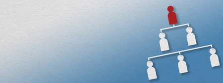Business background of organization chart with copy space. Blue and white paper texture.の写真素材