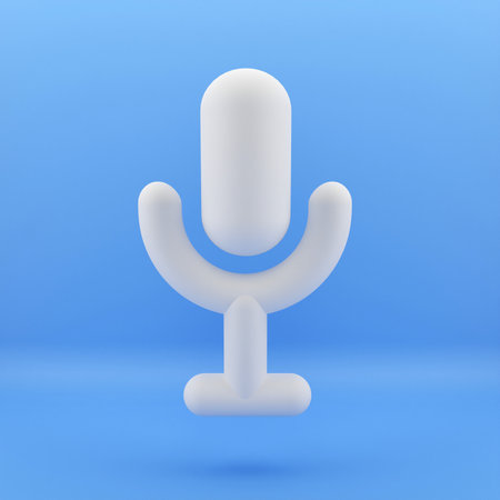 3d render illustration of microphone icon on a blue background.の写真素材