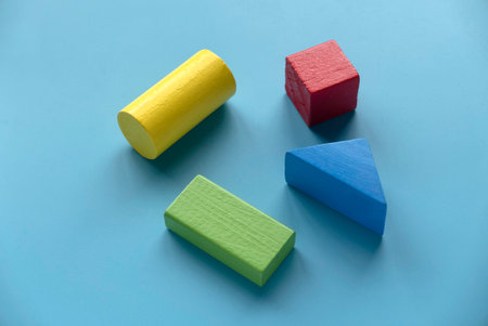 Education, logical thinking, business solution and creative design product concept. Colorful wooden...