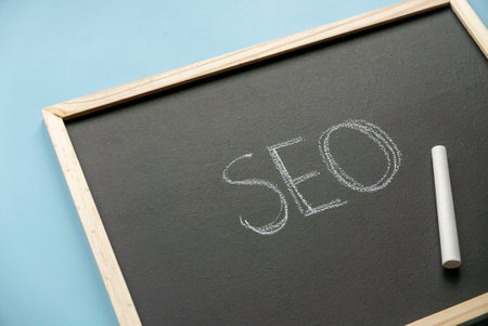 Search engine optimization concept.Chalkboard written with word SEO.の写真素材