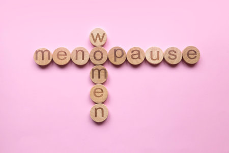 Menopause concept. Crosswords alphabet of word women and menopause.の写真素材