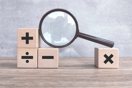 Concept of education, business, math or calculation. Mathematical operations symbols of plus, minus,...