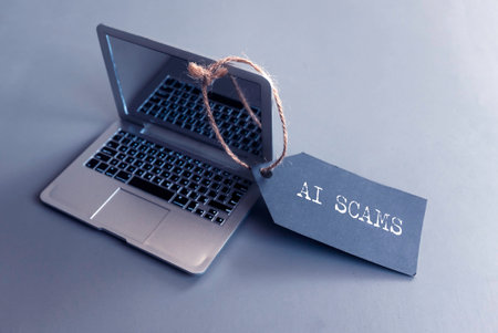 AI Scams Concept with Laptop and Tagの写真素材