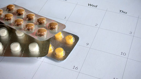 Blister Packs of Pills on a Calendar: Visualizing Medication Schedulingの写真素材