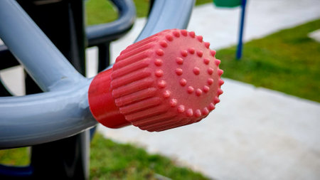 Close-Up of a Textured Red Knob on Playground Equipment
