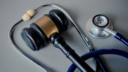 Gavel and Stethoscope Representing Intersection of Law and Medicineの写真素材