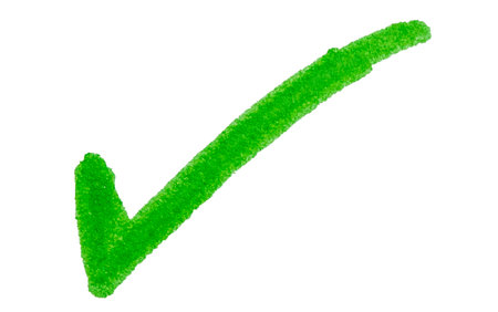 Hand-Drawn Green Check Mark Isolated on Whiteの写真素材