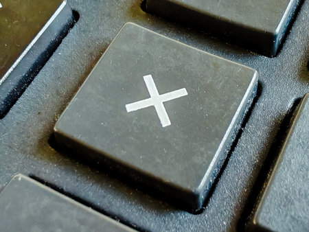 Close-up of Plus Sign Key on Calculator or Keyboard, Representing Addition, Growth, or Positivityの写真素材