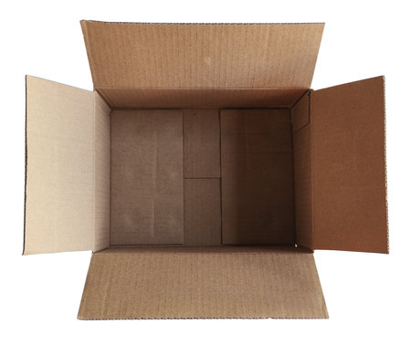 Empty Open Cardboard Box Isolated on White, Perfect for Shipping, Unboxing, and Product Placement