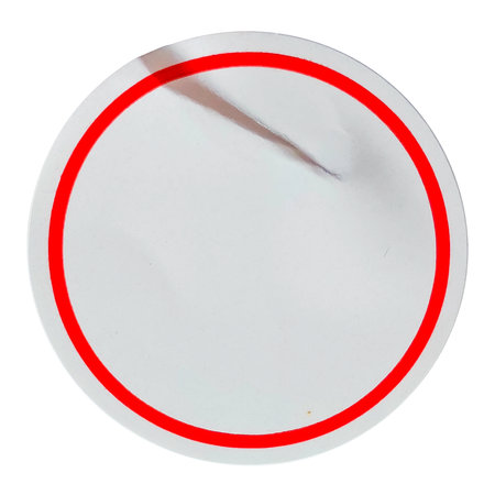 Blank White Round Sticker with Red Border and Creaseの写真素材