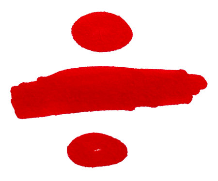 Hand-painted red division sign on white background, a rough marker pen brush stroke.