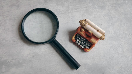 Magnifying Glass and Vintage Typewriter Mini Model for Researching History, Investigative...