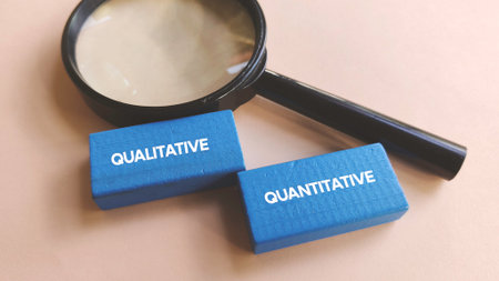 Magnifying Glass Focusing on Qualitative and Quantitative Text Blocks Representing Research Methods and Data Analysisの写真素材