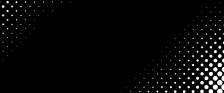 Black Background with Corner Halftone Dots Pattern: Monochrome Gradient Fade for Design Frame and Technology Conceptsの写真素材