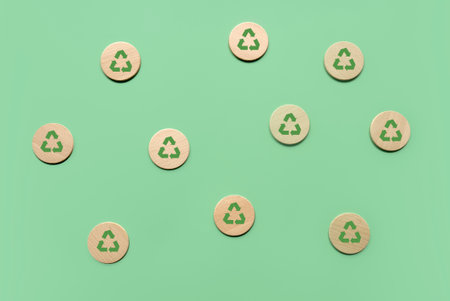 Pattern of Eco-Friendly Wooden Recycle Symbols: Sustainable Packaging and Environmental Responsibility Background Designの写真素材