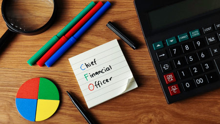 Chief Financial Officer (CFO) Conceptual Flat Lay: Corporate Strategy, Financial Planning, Business Accounting, and Executive Managementの写真素材