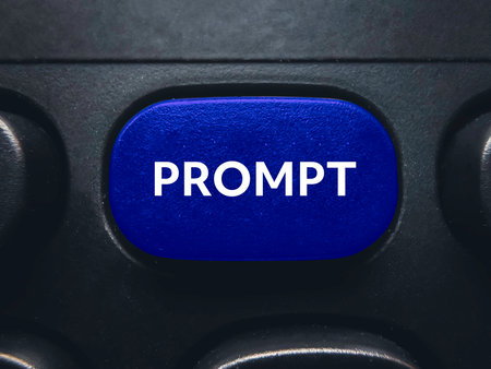 Blue Prompt Button on Keyboard for Artificial Intelligence Interaction Chatbot Query and Machine Learning Commandsの写真素材