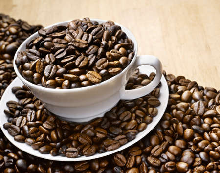 Close up coffee bean in a cupの写真素材