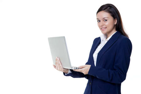 Beautiful women with smile   laptop at her handの写真素材