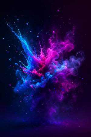 Colorful explosion of colored smoke on dark background. Vector illustration.の素材