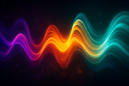 abstract colorful sound wave on dark background, vector illustration eps10の素材