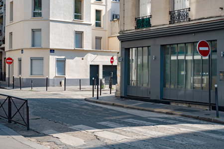 Empty street with no entry signsの写真素材