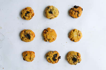 Chocolate cookies on white background