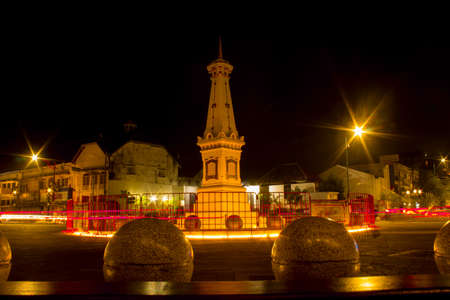 scenic view in the night at Yogyakarta monument (Indonesian: Tugu Yogyakarta) after revitalization. 
photographed with the Motion Speed ââtechniqueの写真素材