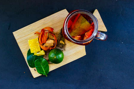wedang uwuh is traditional herbal drink from indonesia.  made from cinnamon, nutmeg and cloves...