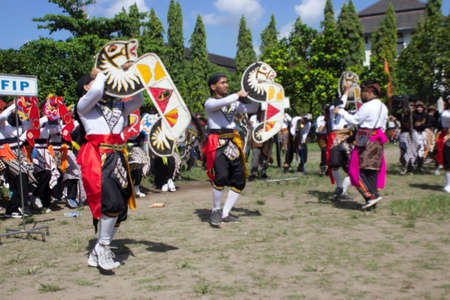 Yogyakarta, Indonesia - May 2, 2019, 
breaking jathilan dancing (tari jatihilan) or kuda lumping record which was followed by 4483 dancers at Yogyakarta State University (UNY), Yogyakarta, Indonesiaのeditorial素材