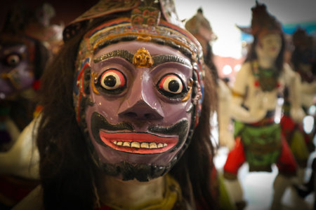 indonesia traditional masks. Tribal ethnic decorative faces. Traditional warrior elements. Ritual accessories. Cult symbols. traditional Ceremonial . Native souvenirs. topeng wayangの写真素材