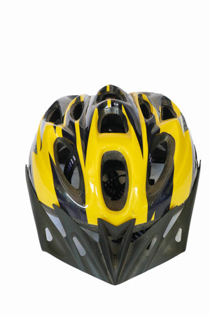 bicycle helmet. blue bicycle helmet isolated on white background. Perspective view of bicycle helmetの写真素材