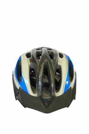 bicycle helmet. blue bicycle helmet isolated on white background. Perspective view of bicycle helmetの写真素材
