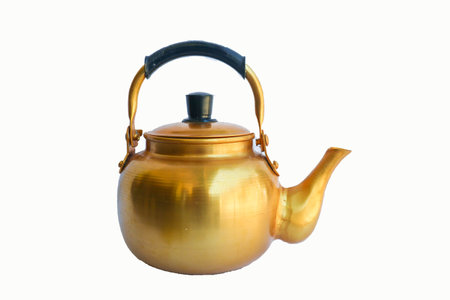 teapot, jug, Copper desert tea pot, antique metal teapot isolated on white background, antique kettle,golden teapot, metal teapot, Chinese tea pot on white background, antique teapot, golden tea pot, metal kettle.の写真素材