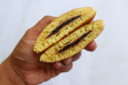 Dorayaki. Japanese bean paste pancake on a white background. Dorayaki is a cake that comes from Japanの写真素材