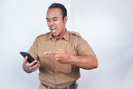 a man Asian civil servants or state civil servants is with brown uniform gesture being called...