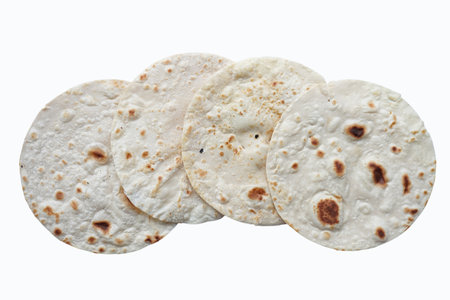 Flour Tortilla Wraps Homemade wheat tortillas, pita bread, tortilla, pita with ingredients for cooking on table. Top view. The concept of homemade food.の写真素材