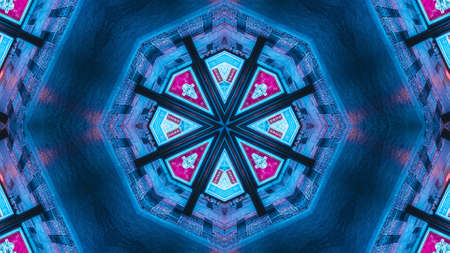 abstract blue and red glow technology future kaleidoscope background, shades of black, square and lineの写真素材