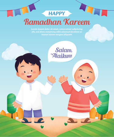 Happy Hari Raya Aidilfitri greeting card design.のイラスト素材