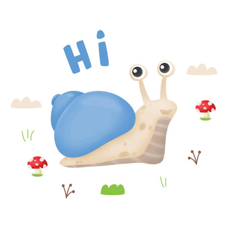 Vector illustration of cute cartoon snail with letter H. Funny animal.のイラスト素材